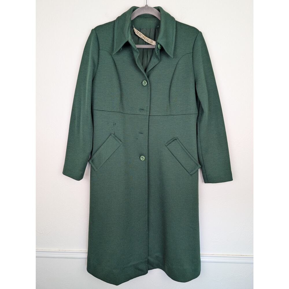 I. Magnin Pea Coat Knitted Wool Vintage 60s Duster Classic Winter Green Size 14